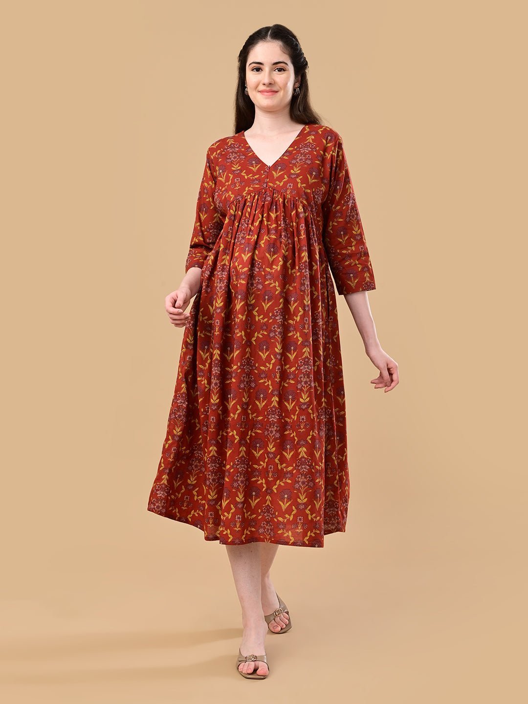  Terracotta Garden Maternity and Nursing Dress Rust