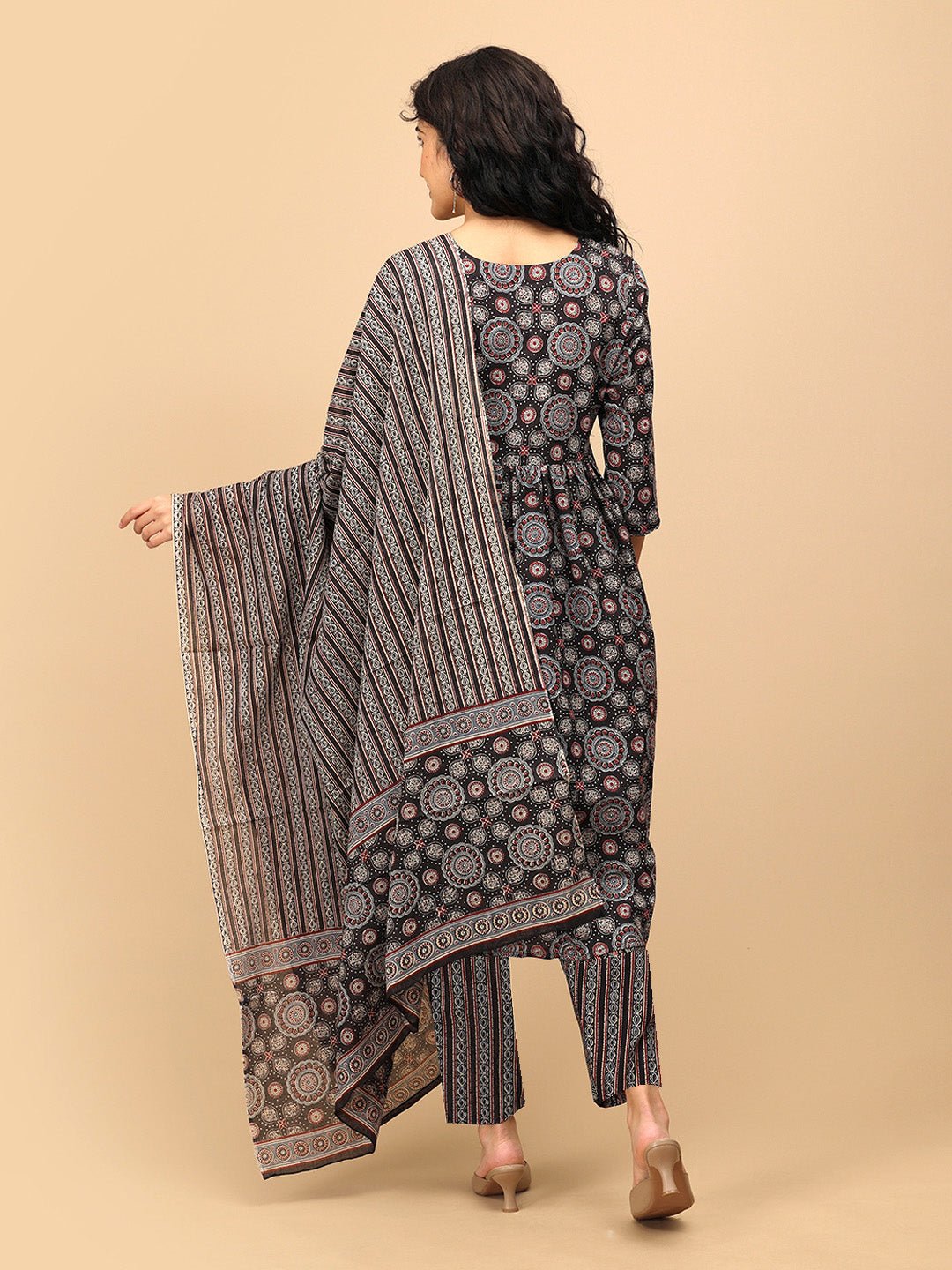  Ajrakh Edit Maternity and Nursing Kurta Set Black