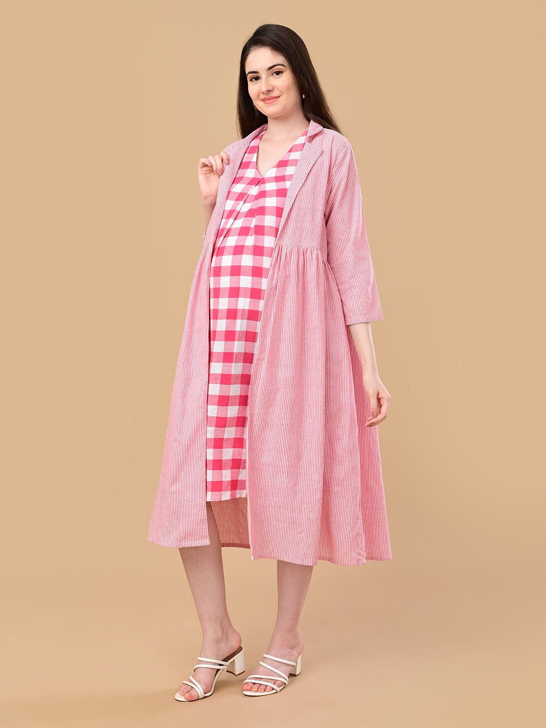  Fuchsia Frame Maternity and Nursing Shacket Dress Pink