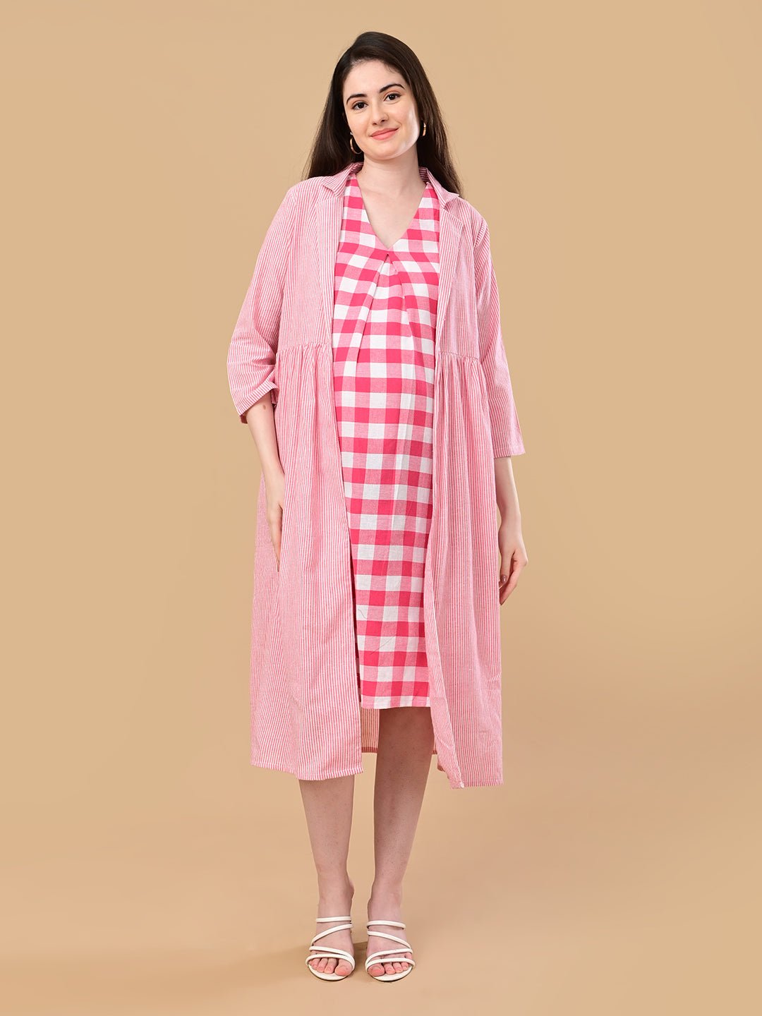  Fuchsia Frame Maternity and Nursing Shacket Dress Pink