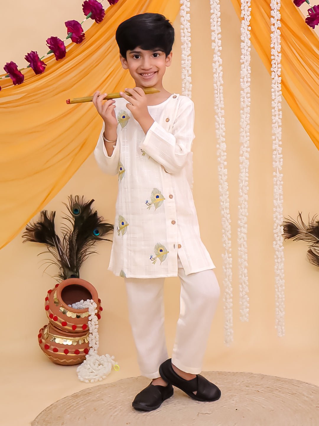 Mor Edit Embroidered Off-White Boys Kurta Set
