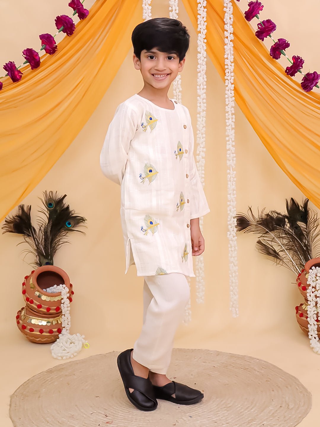 Mor Edit Embroidered Off-White Boys Kurta Set