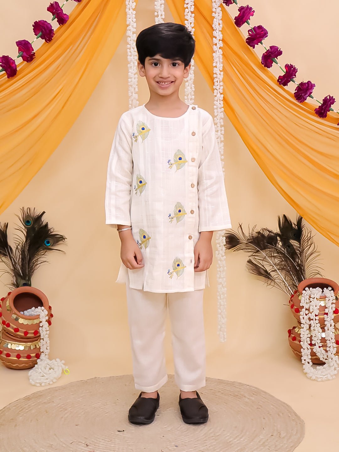 Mor Edit Embroidered Off-White Boys Kurta Set