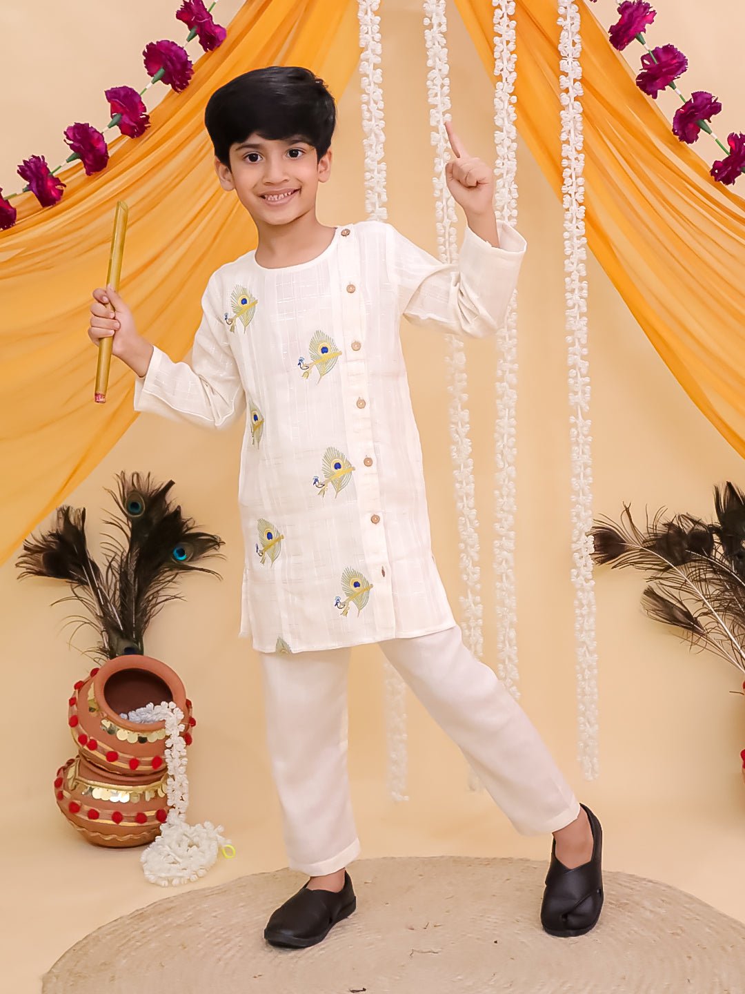 Mor Edit Embroidered Off-White Boys Kurta Set