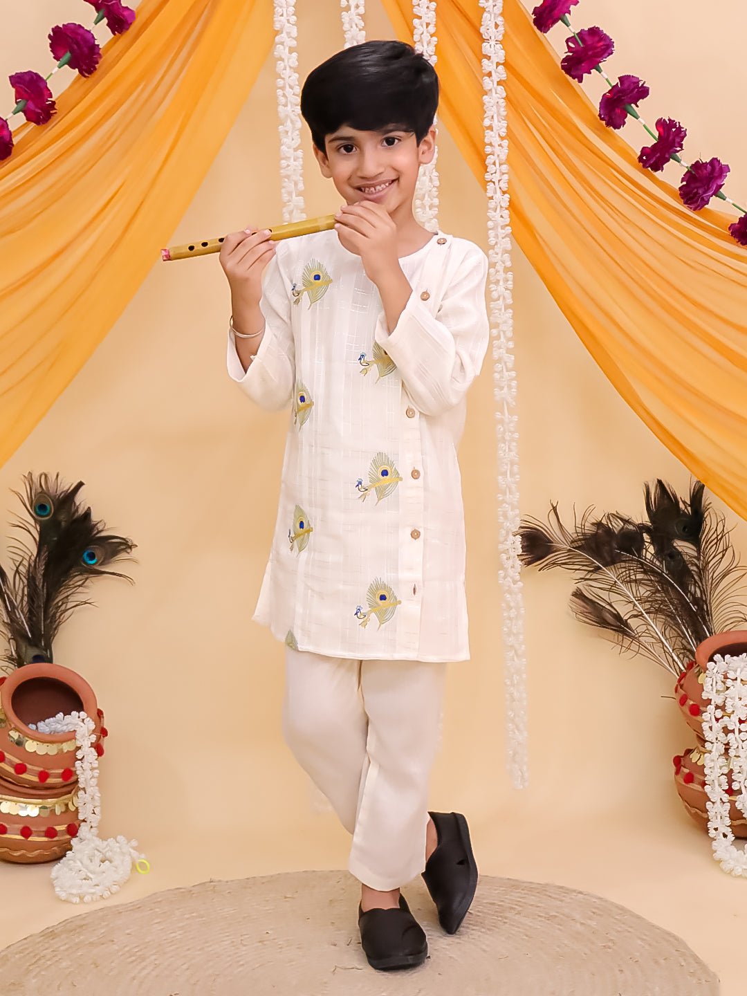 Mor Edit Embroidered Off-White Boys Kurta Set
