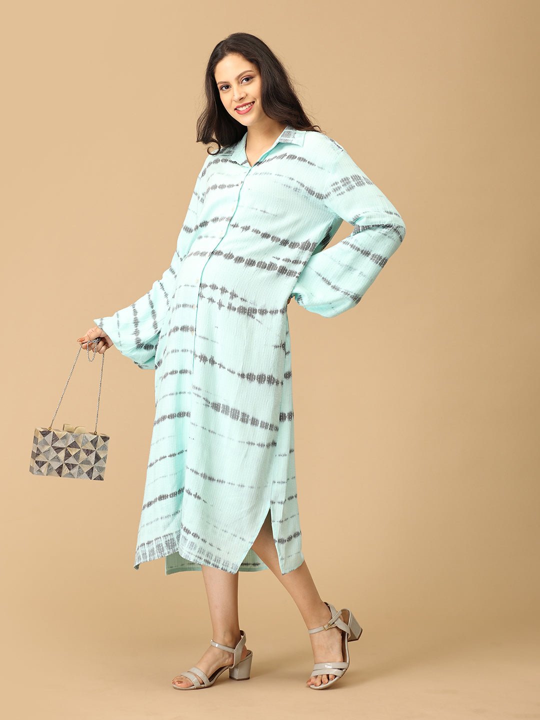 Tide & Dye Maternity and Nursing Oversized Shirt Dress Aqua