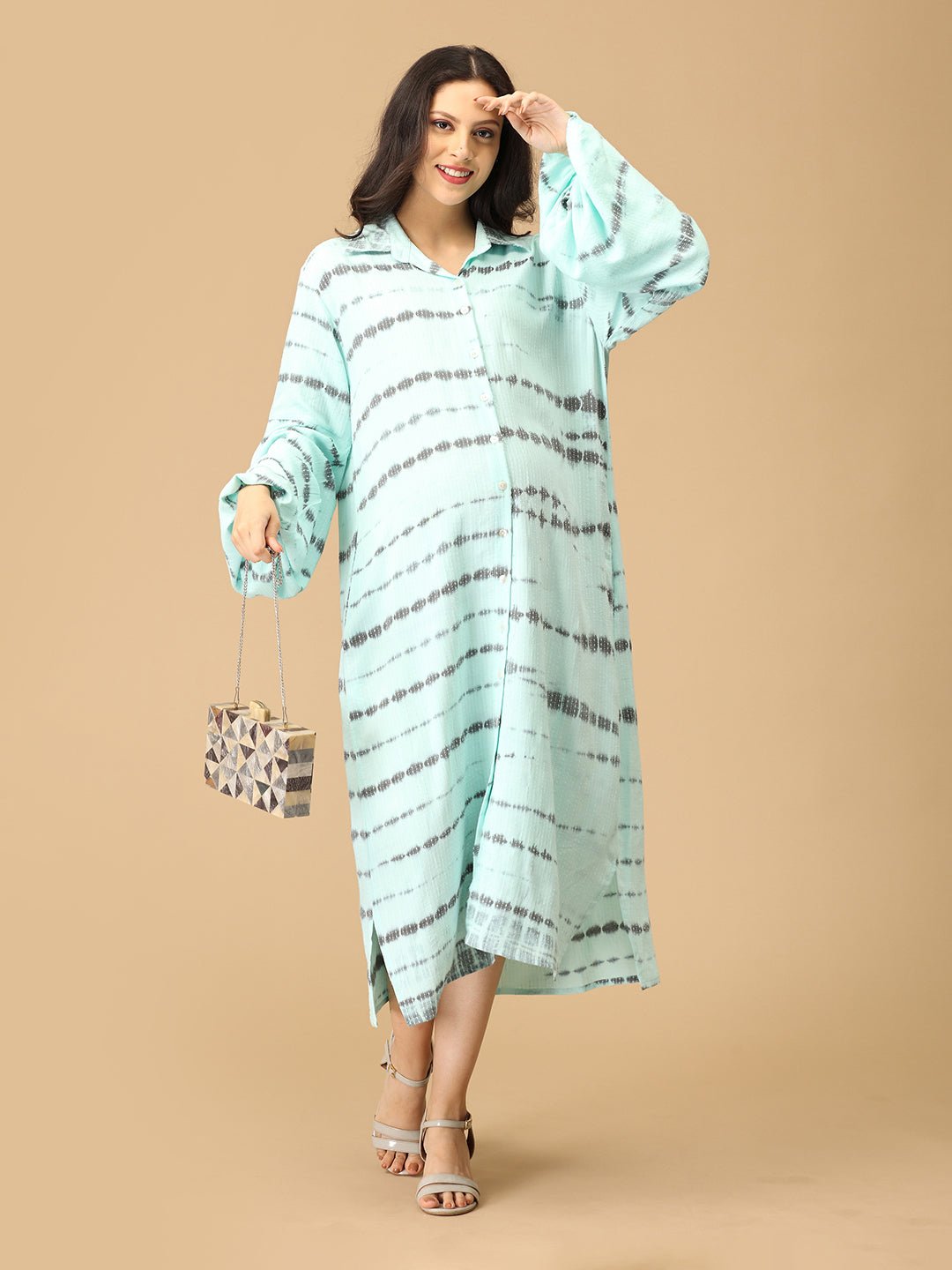  Tide & Dye Maternity and Nursing Oversized Shirt Dress Aqua