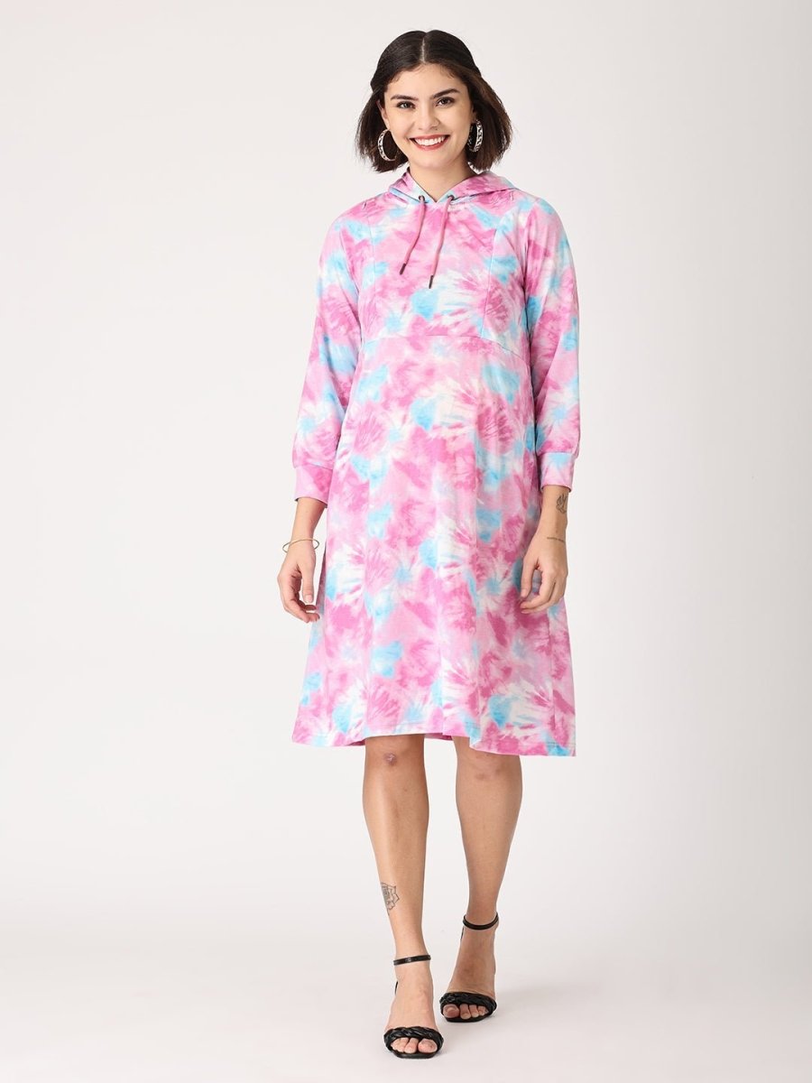  Tie & Dye Maternity and Nursing Hoodie Dress Multi