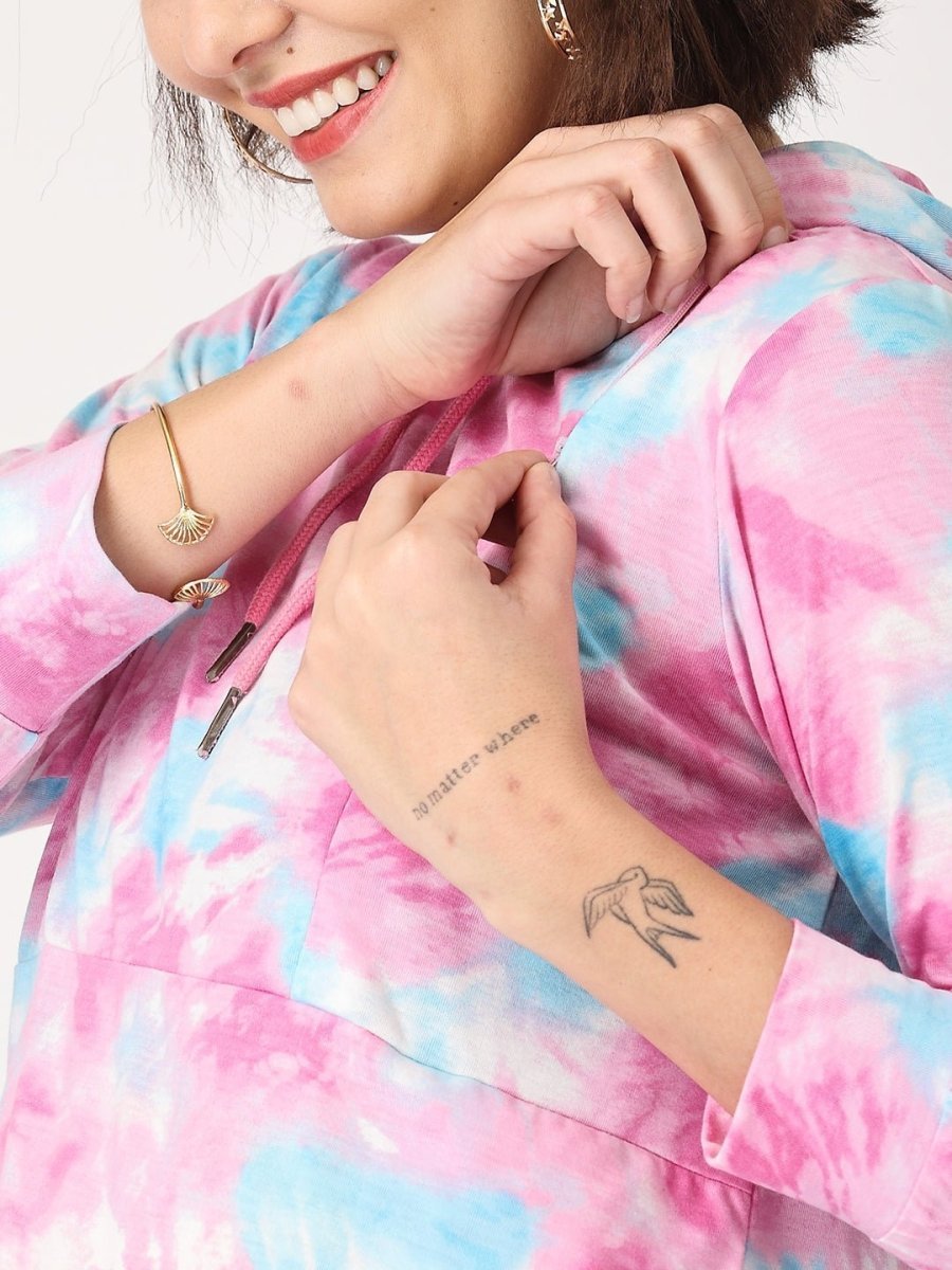  Tie & Dye Maternity and Nursing Hoodie Dress Multi