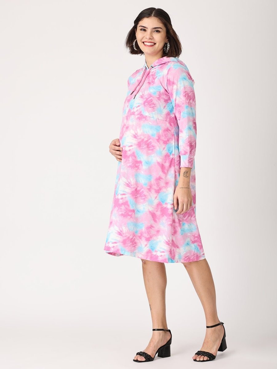  Tie & Dye Maternity and Nursing Hoodie Dress Multi
