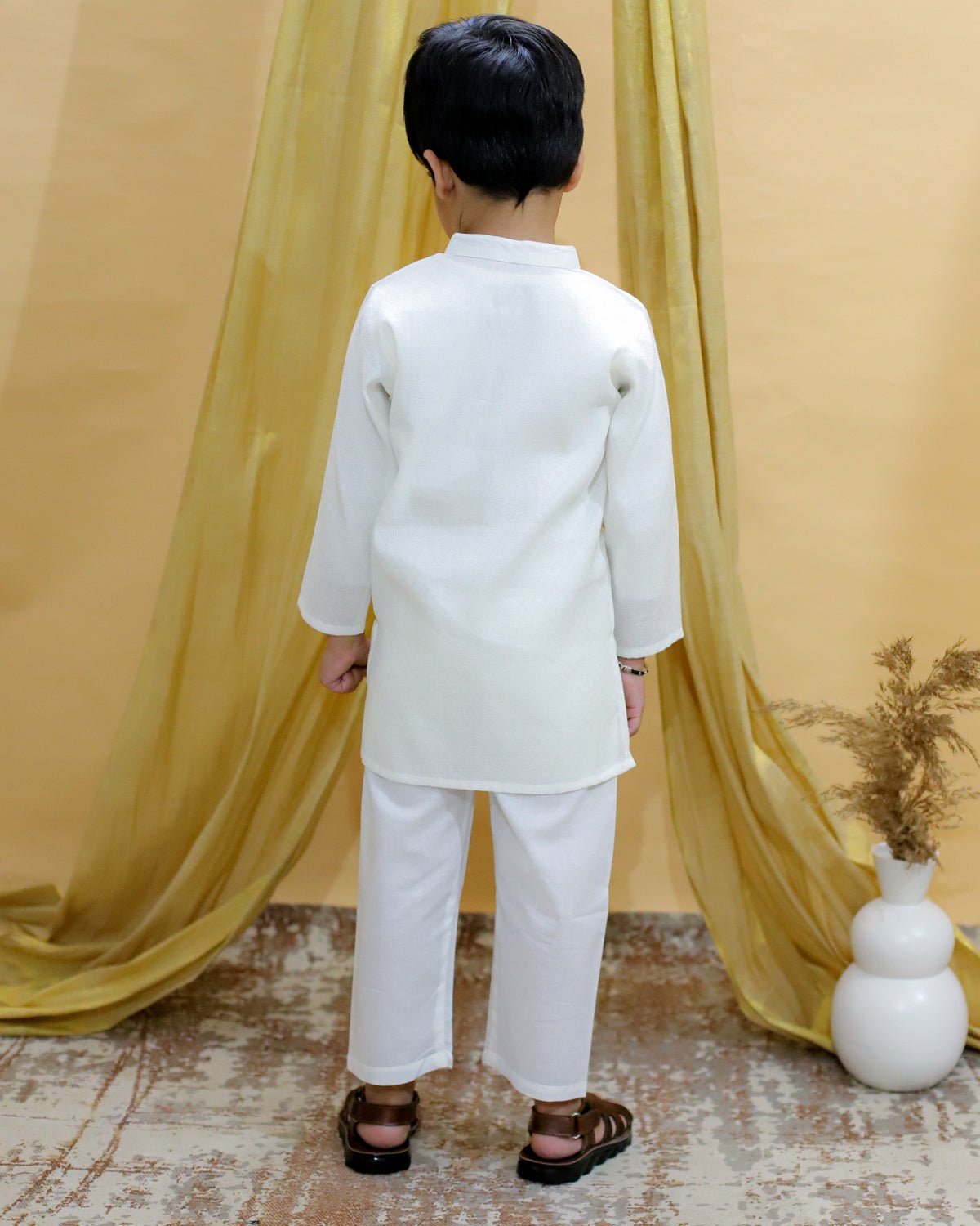 Timeless White Boys Kurta Pajama Set For Kids