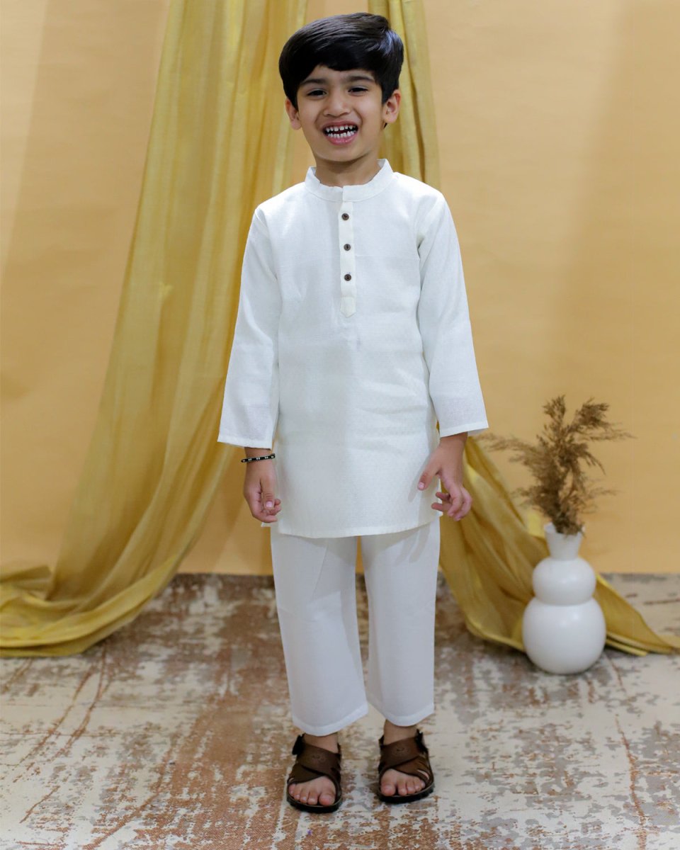 Timeless White Boys Kurta Pajama Set For Kids