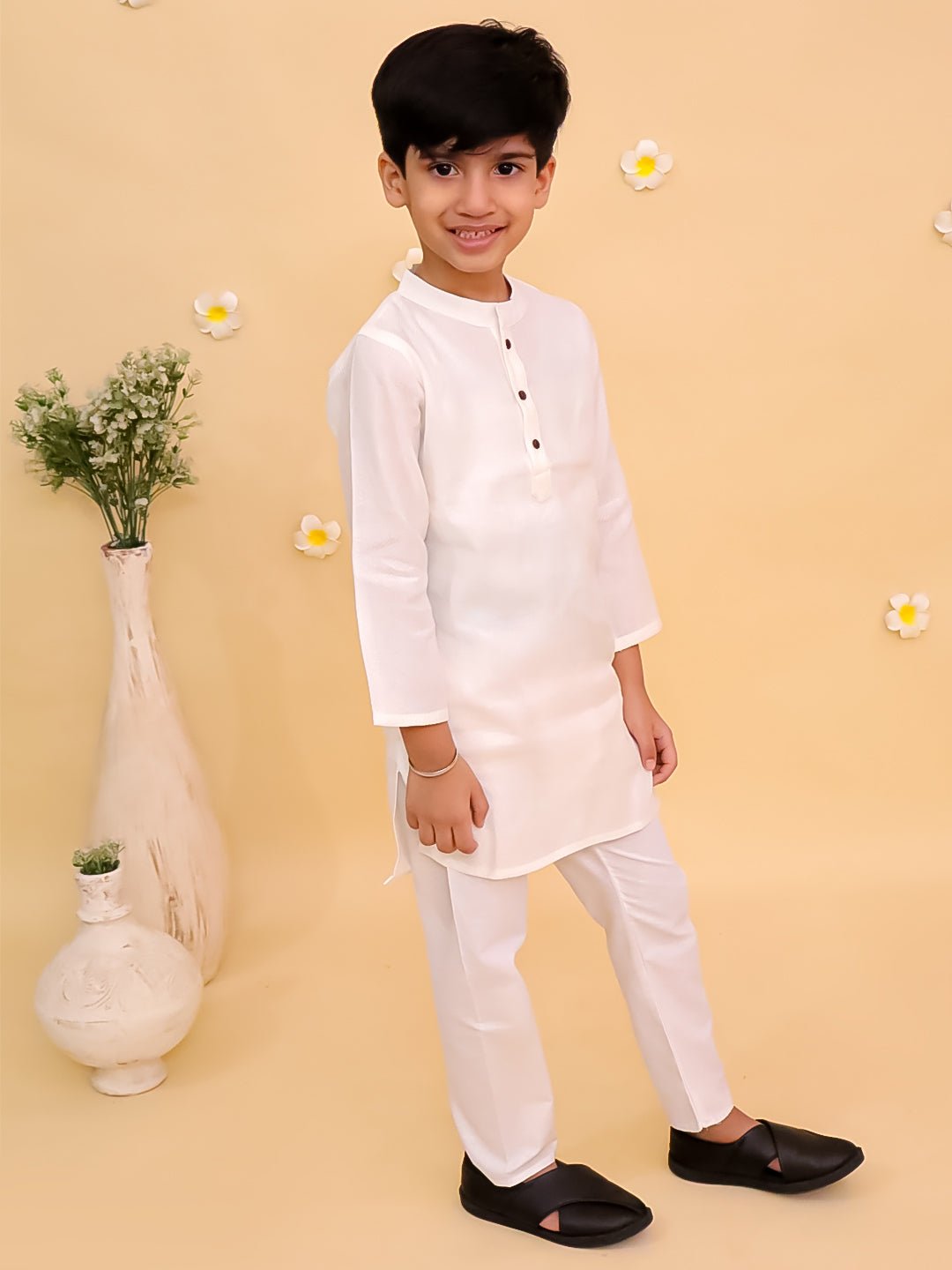 Timeless White Boys Kurta Pajama Set For Kids