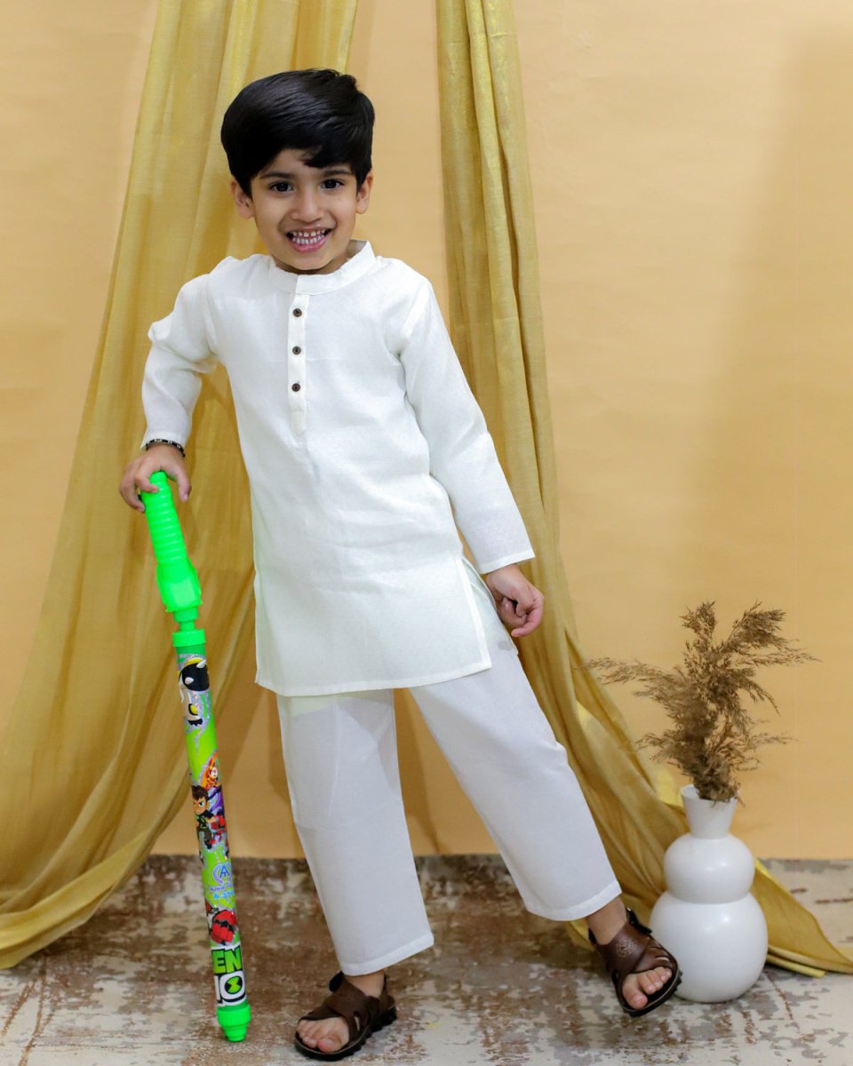 Timeless White Boys Kurta Pajama Set For Kids