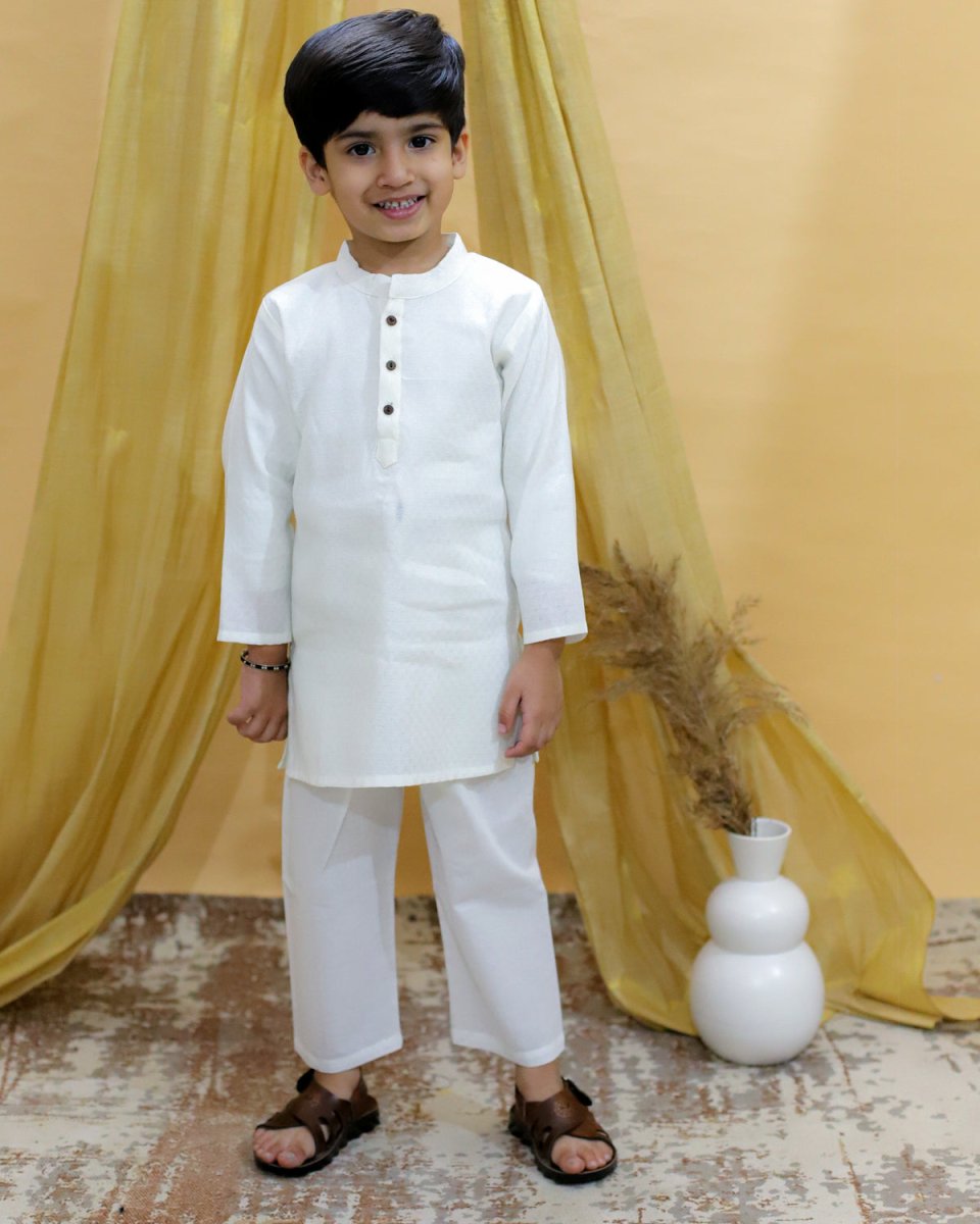 Timeless White Boys Kurta Pajama Set For Kids