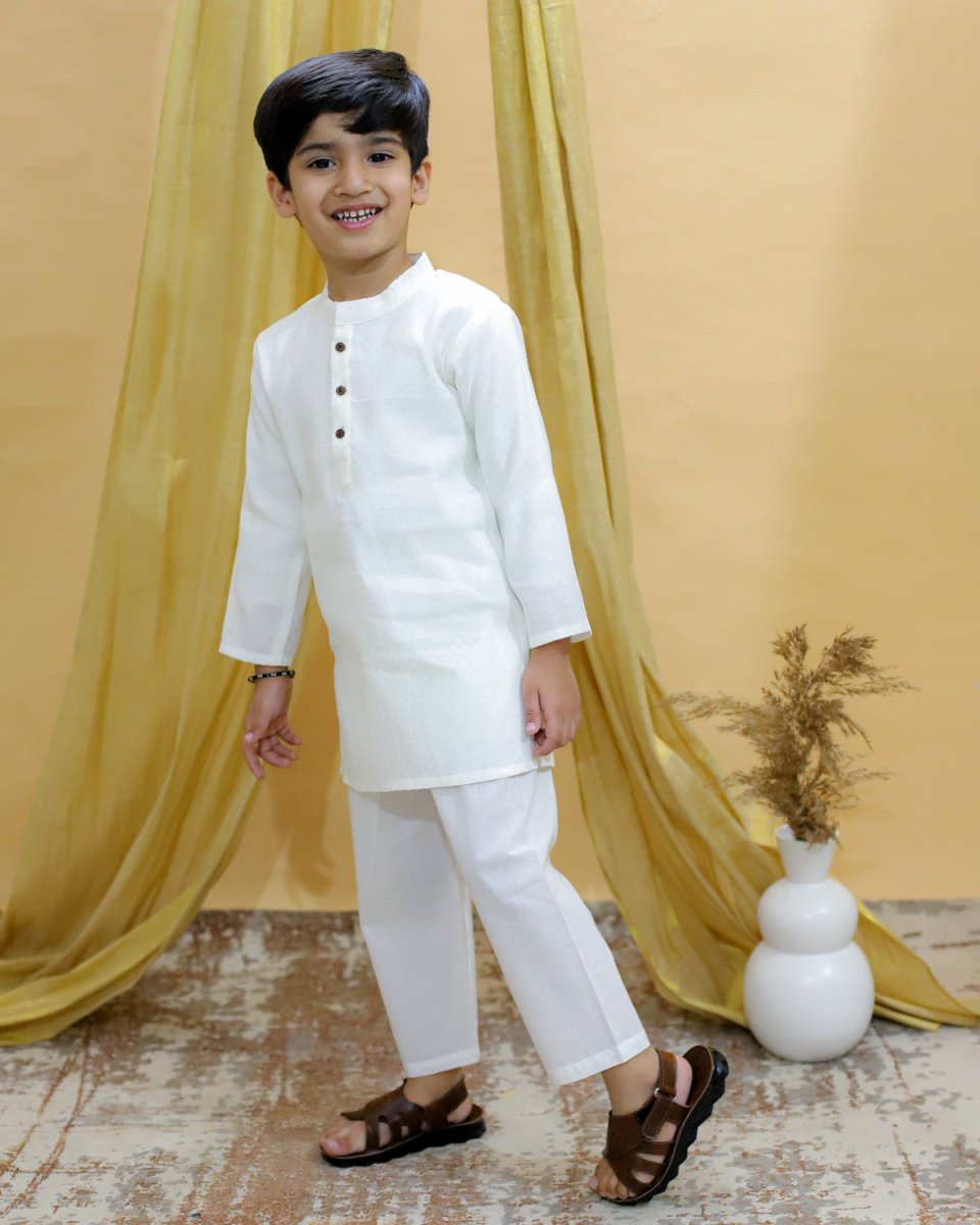 Timeless White Boys Kurta Pajama Set For Kids