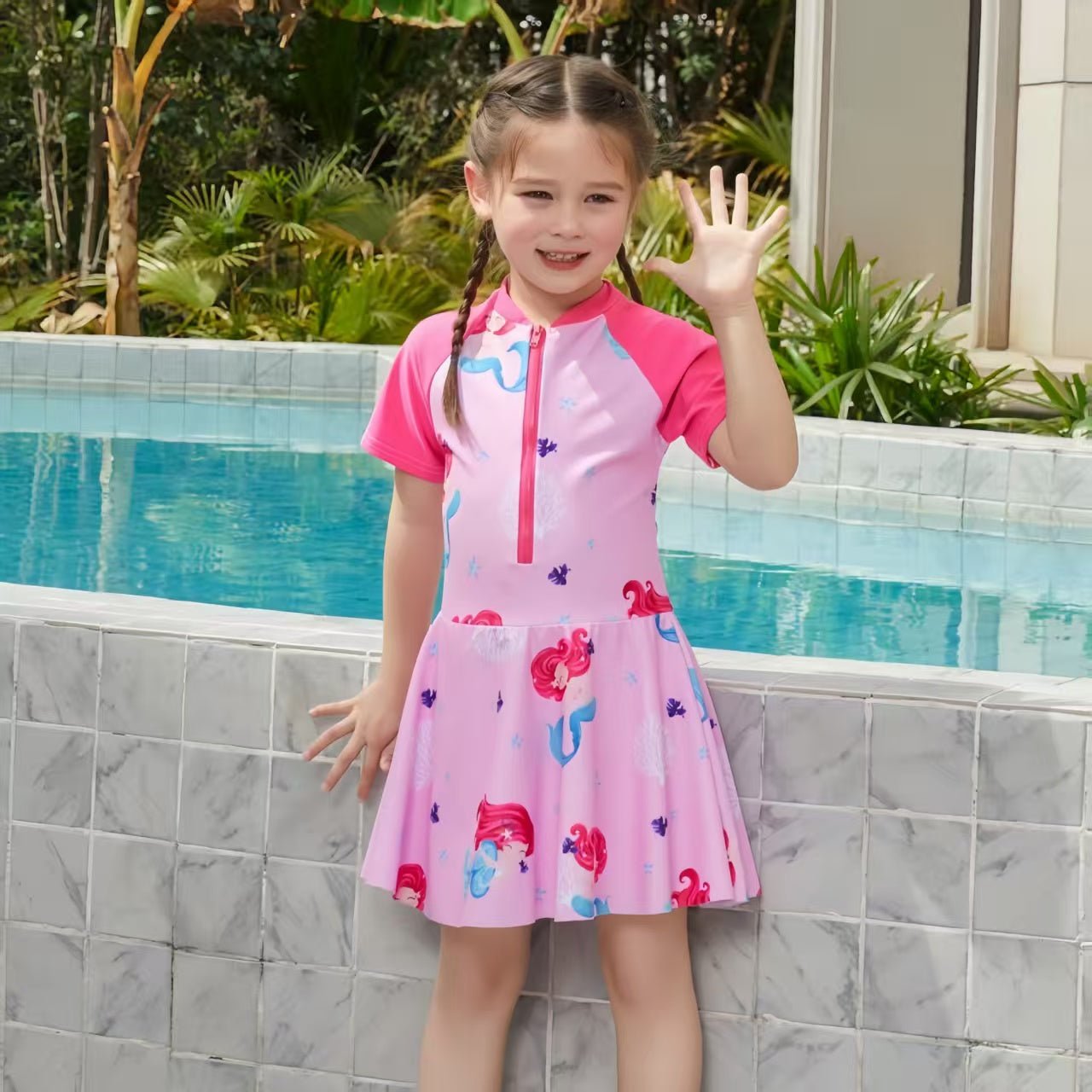Multi Girls Short Sleeve Swimsuit