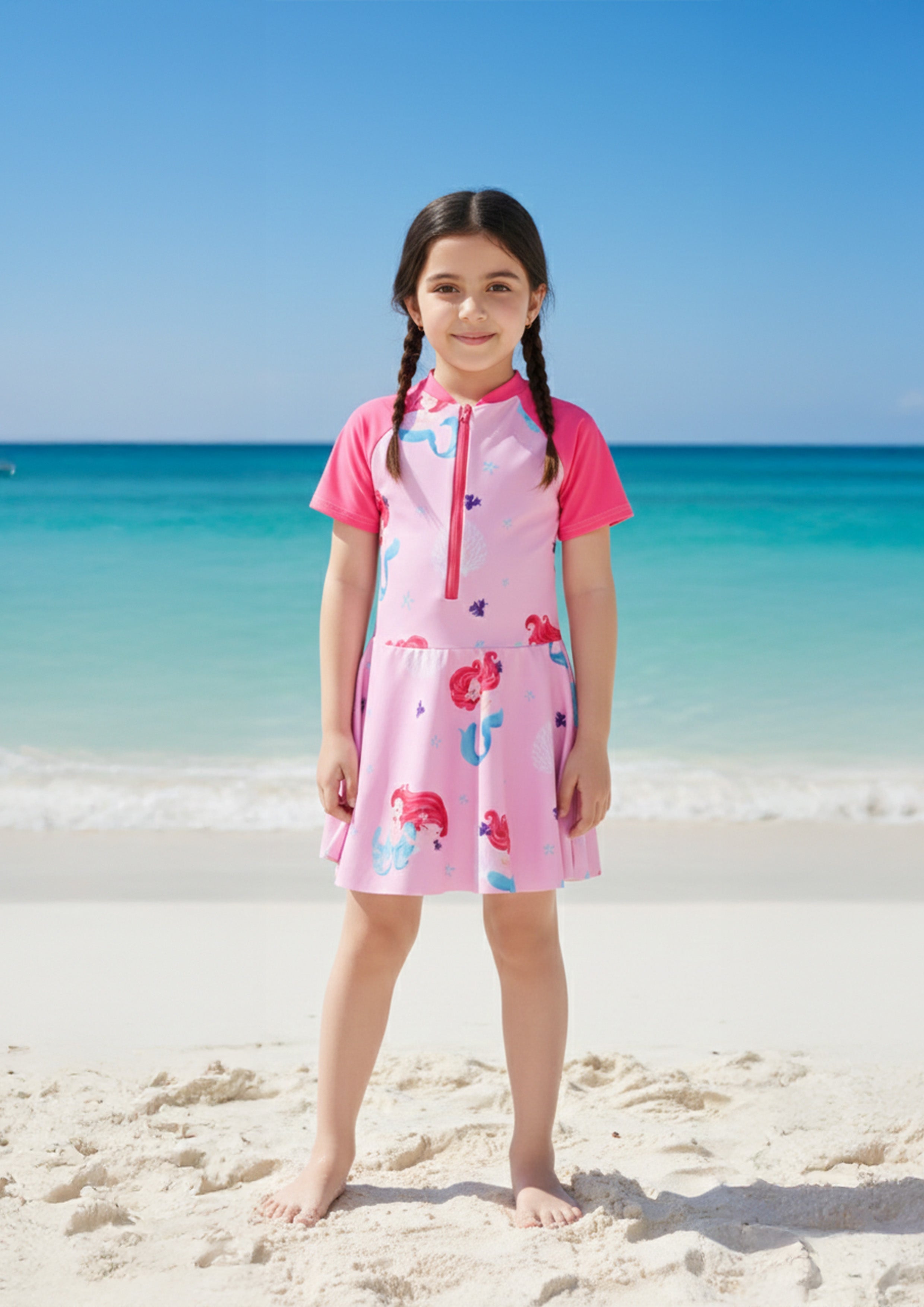 Multi Girls Short Sleeve Swimsuit
