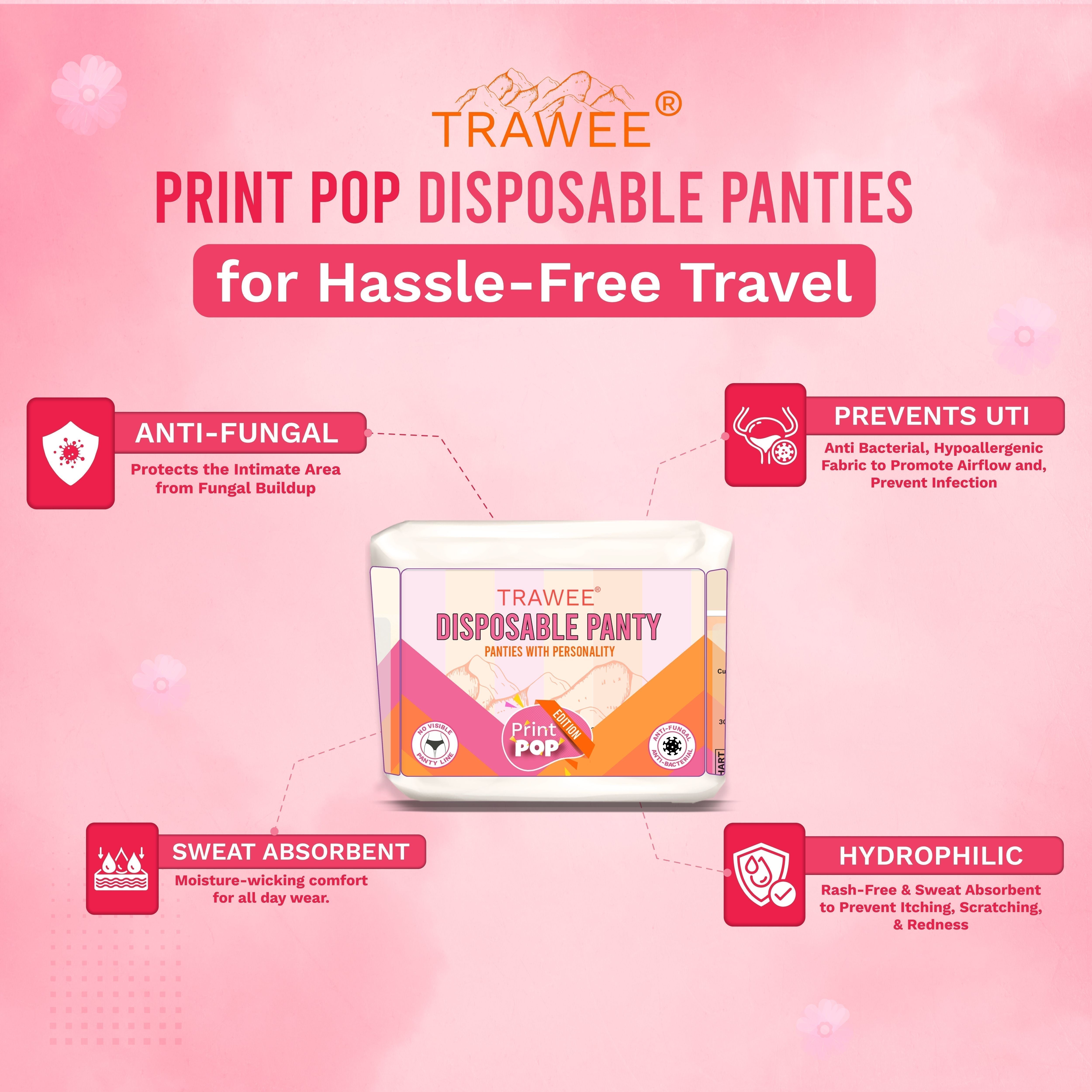 White Square Trawee Print Pop Disposable Antibacterial Rash Free Panty