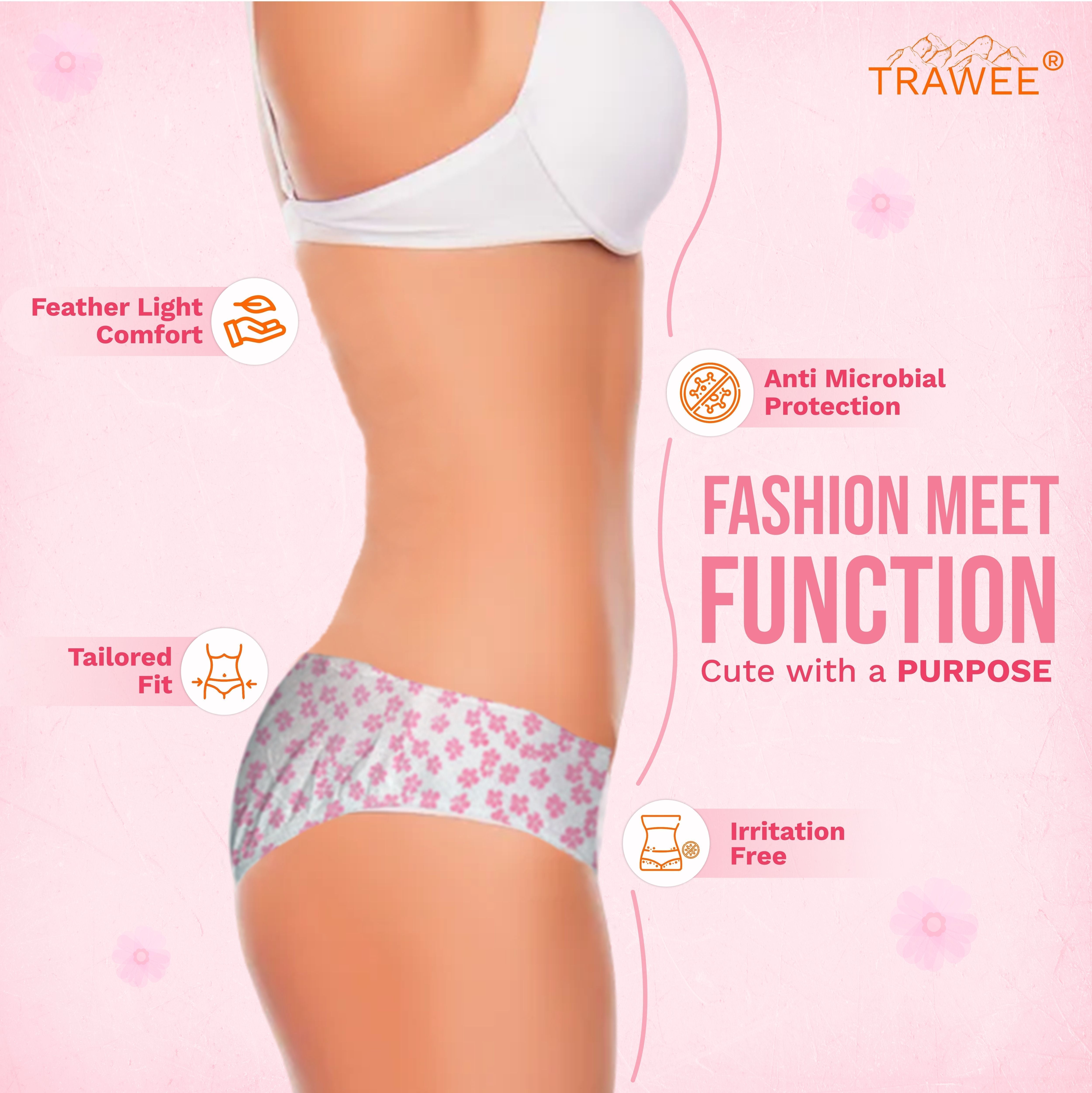 White Square Trawee Print Pop Disposable Antibacterial Rash Free Panty