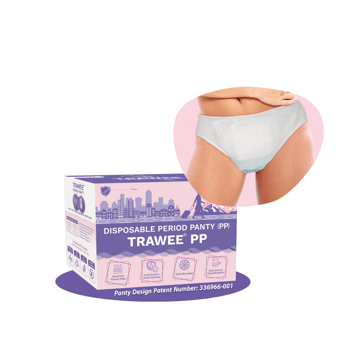 White Square Trawee Disposable Period Panty High Absorbance Medium-Heavy 6-Pack