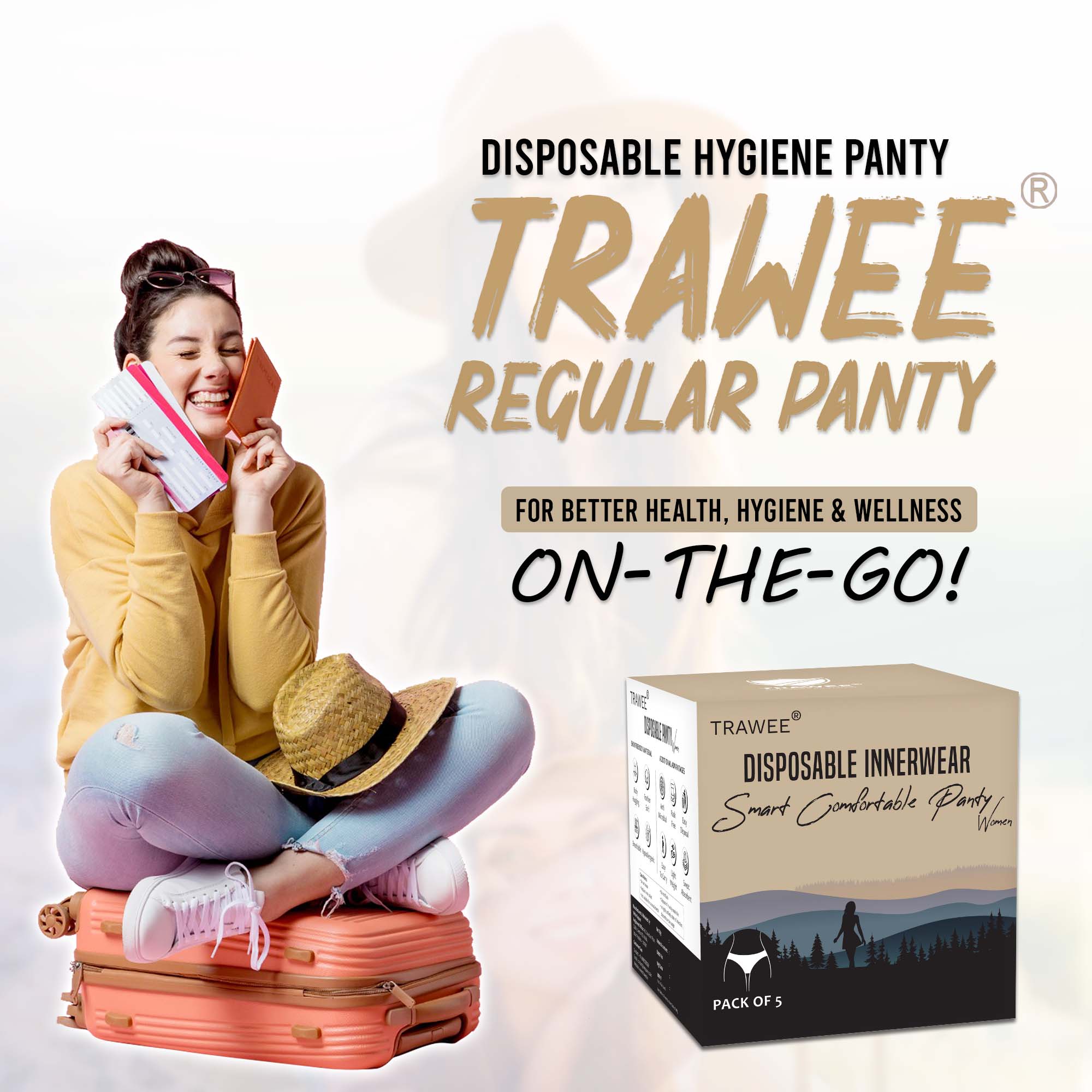 White Square Trawee Travel Disposable Panty Pack of 5 White