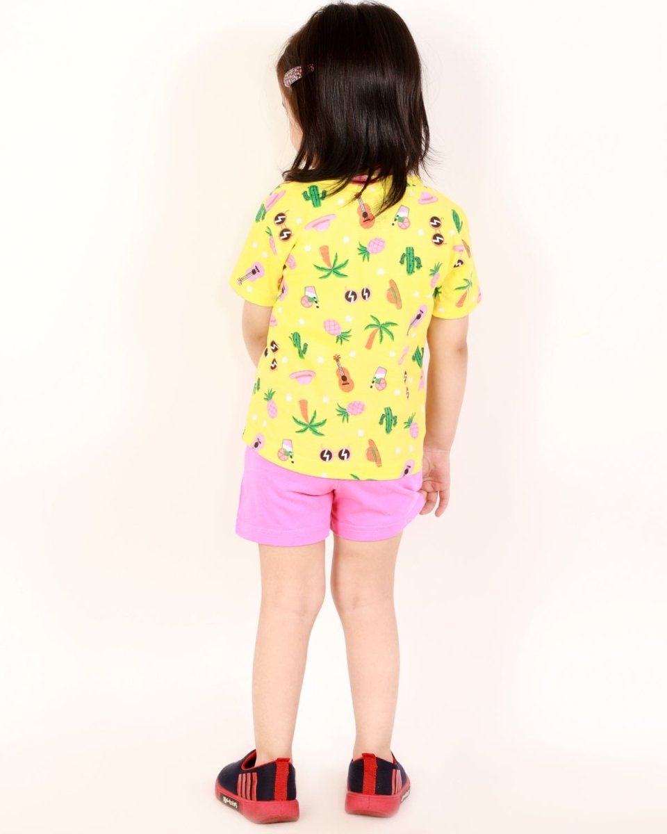 Tropical Print Girls Casual T-shirt With Shorts Set