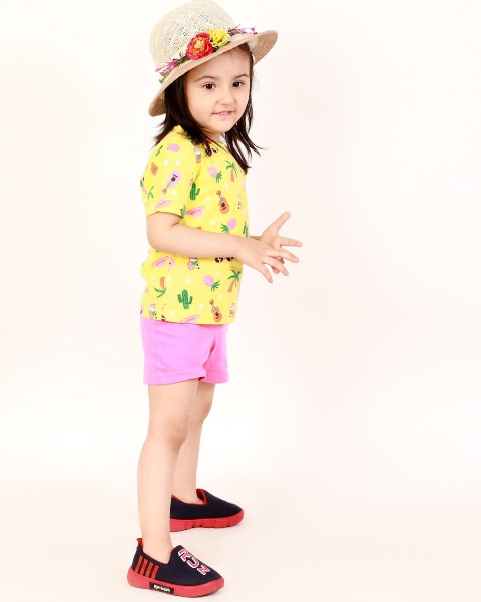 Tropical Print Girls Casual T-shirt With Shorts Set