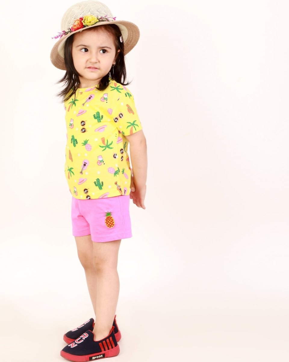 Tropical Print Girls Casual T-shirt With Shorts Set