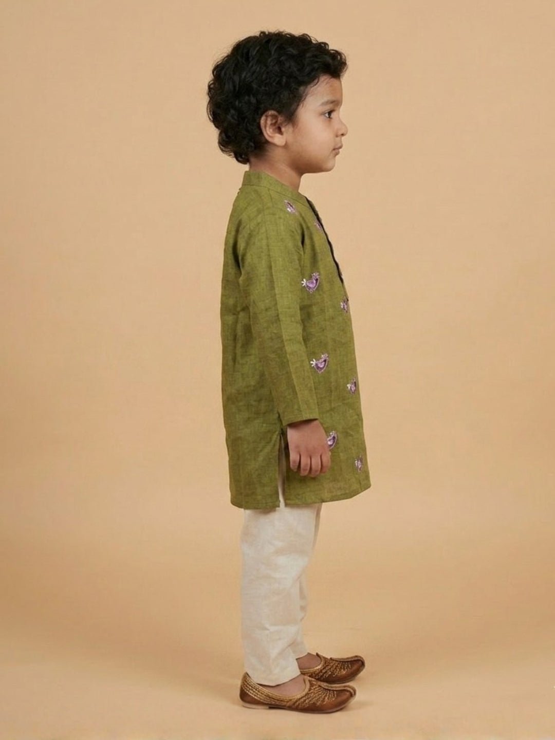 Tropical Tweet Green Boys Embroidered Kurta Pajama Set