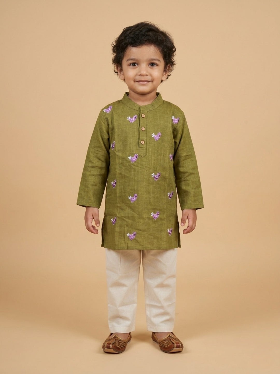 Tropical Tweet Green Boys Embroidered Kurta Pajama Set