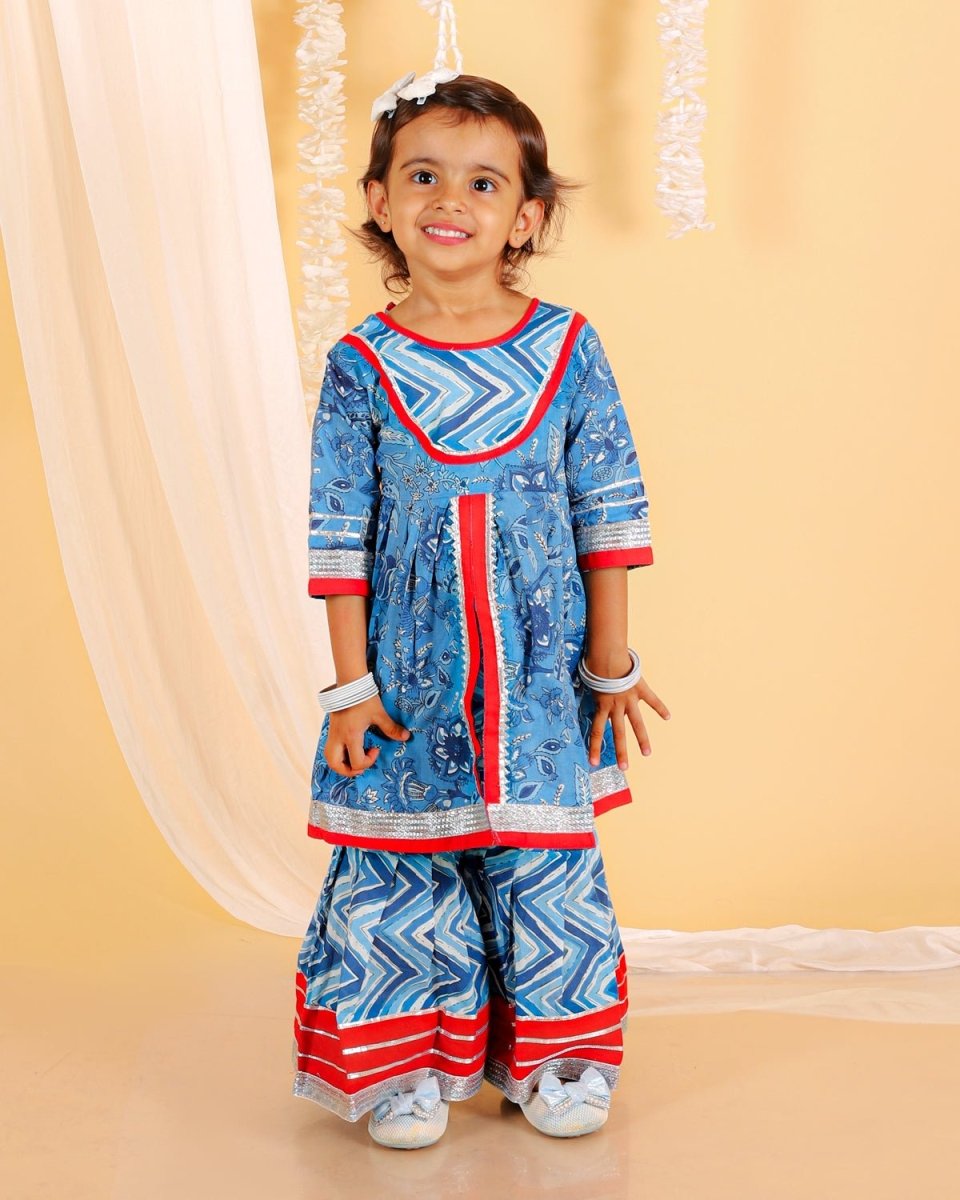 True Blue Girls Anarkali Sharara Set