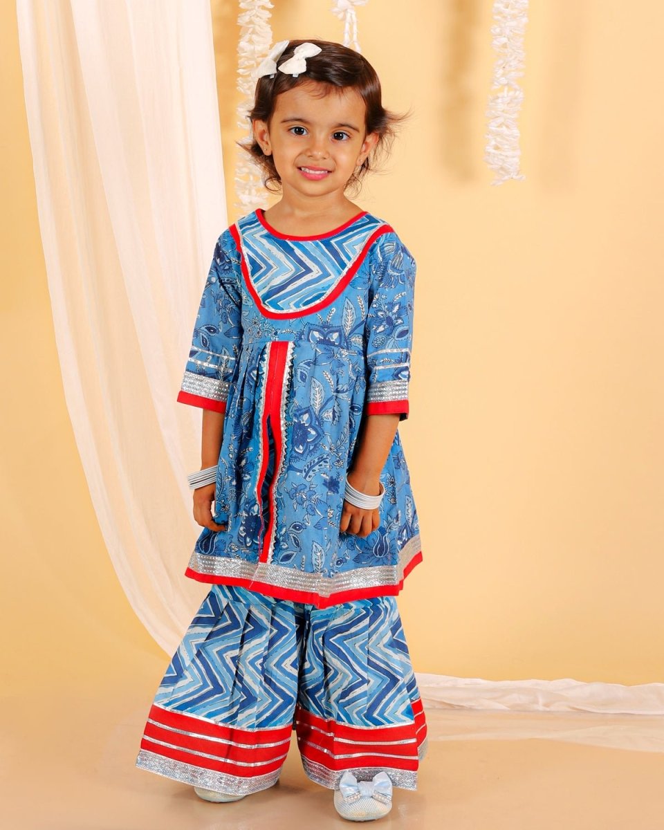 True Blue Girls Anarkali Sharara Set