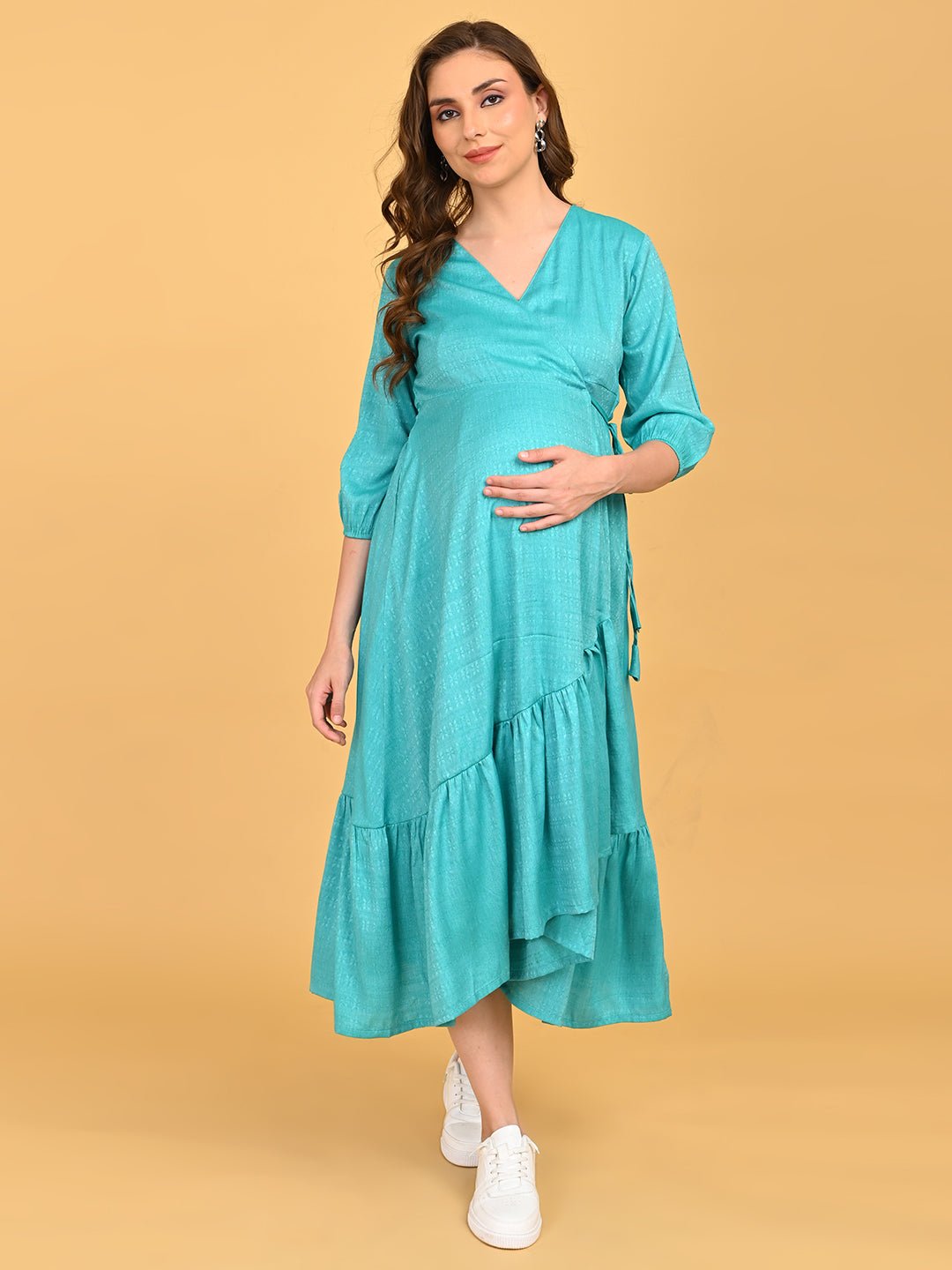  Turquoise Temptation Maternity and Nursing Wrap Dress Turquoise