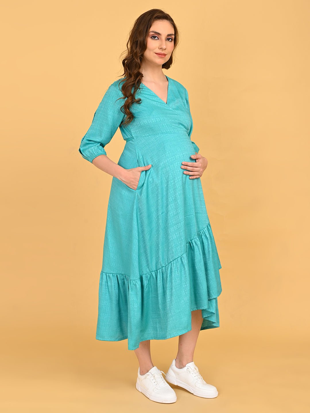  Turquoise Temptation Maternity and Nursing Wrap Dress Turquoise