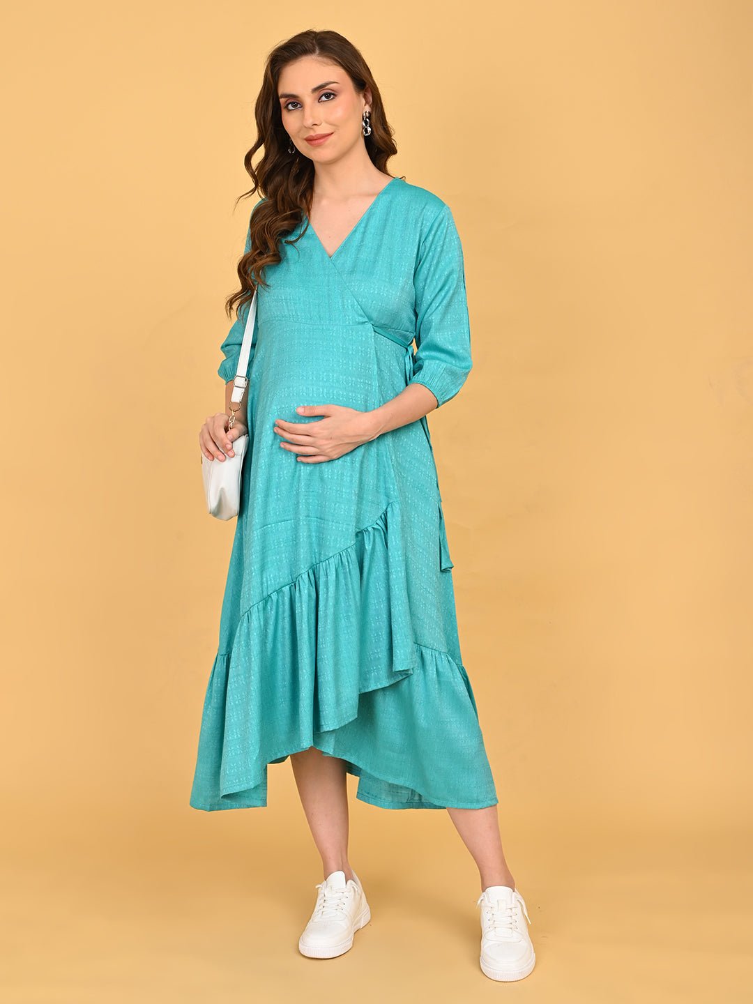  Turquoise Temptation Maternity and Nursing Wrap Dress Turquoise