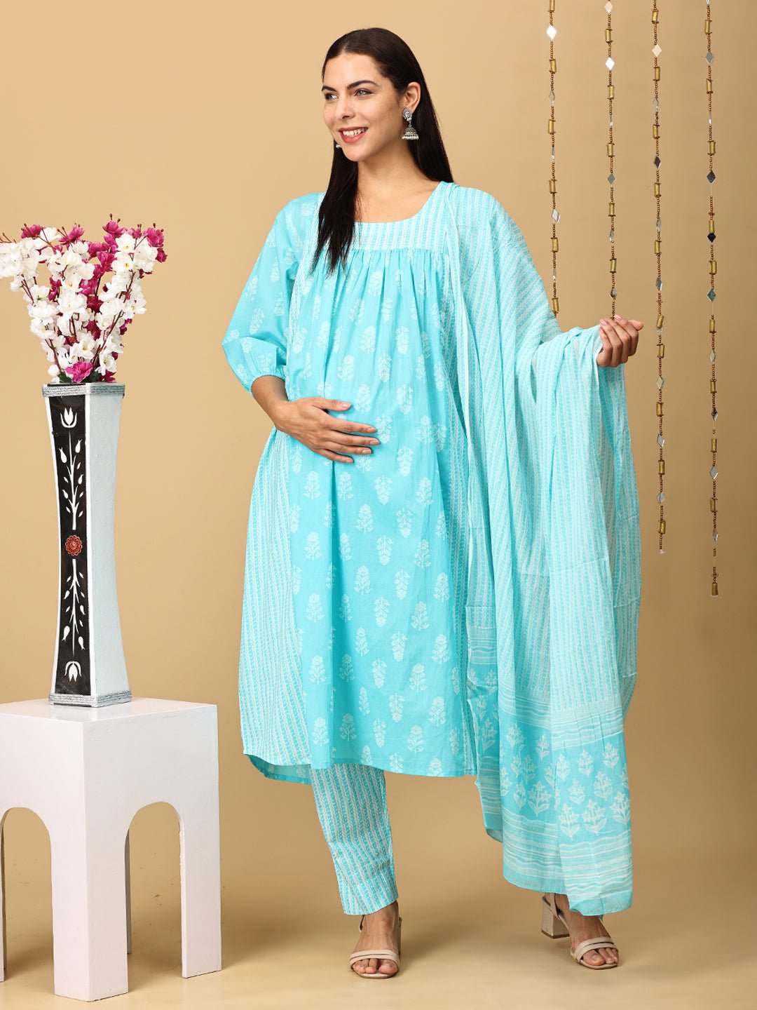  Turquoise Treasure Maternity and Nursing Kurta Set Aqua