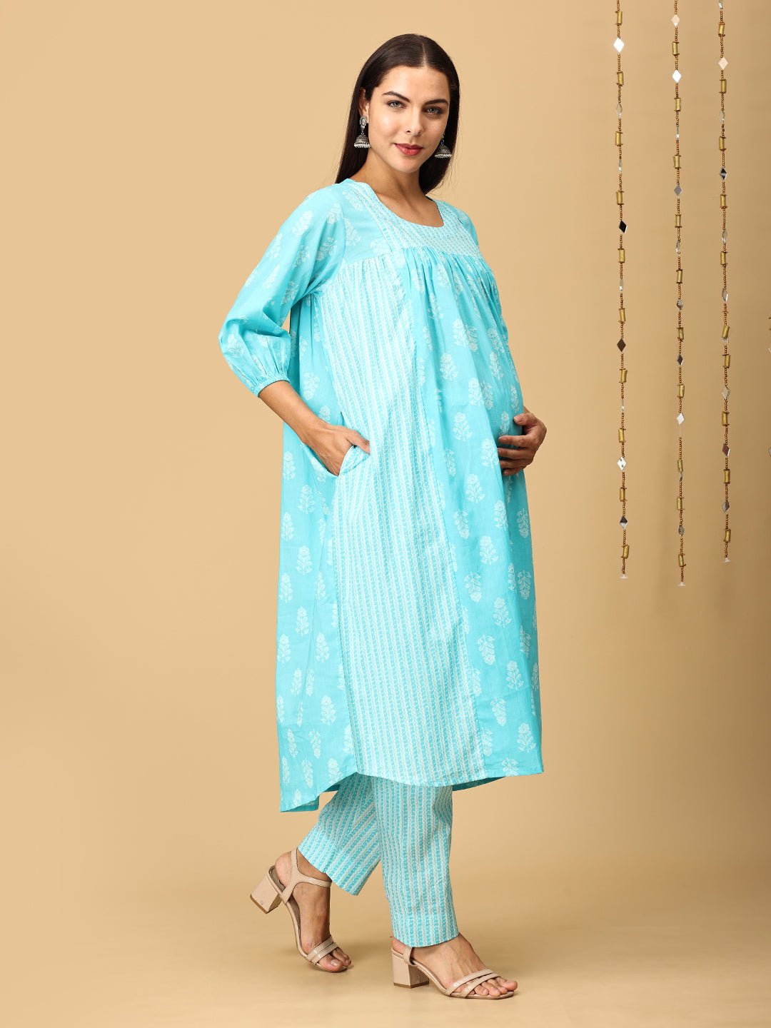  Turquoise Treasure Maternity and Nursing Kurta Set Aqua
