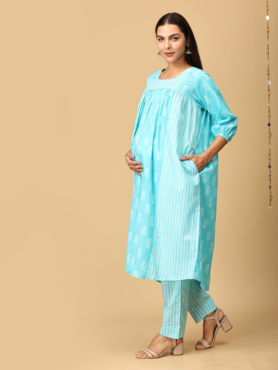  Turquoise Treasure Maternity and Nursing Kurta Set Aqua