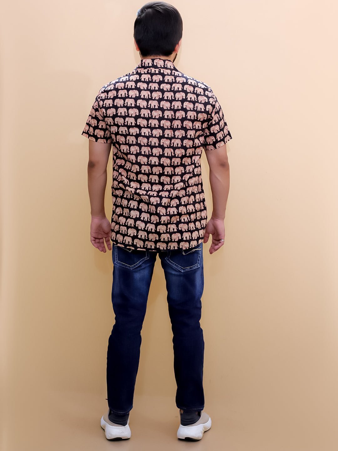 Black Elephant Print Men's And Boy's Shirts Twinning Combo Of 2