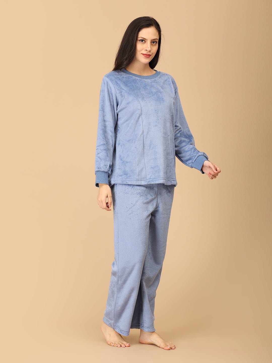 Blue Snuggles Women's And Kid's Fleece Night Suits Twinning Combo Of 2