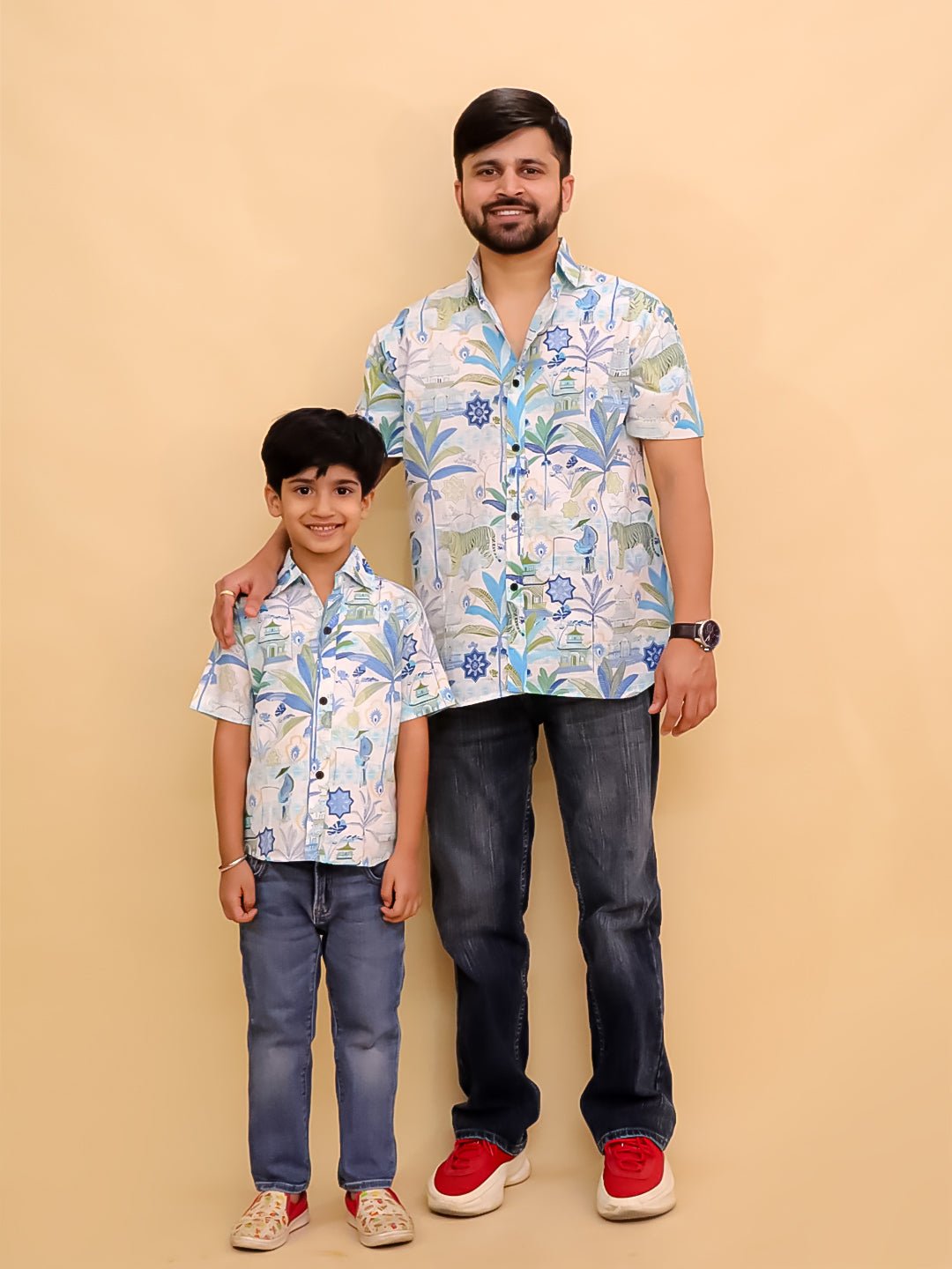 Prowl Patrol Jungle Print Men's And Boy's Shirt Twinning Combo