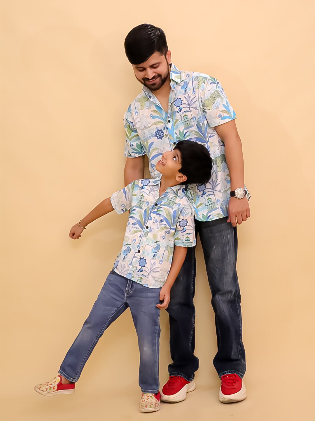Prowl Patrol Jungle Print Men's And Boy's Shirt Twinning Combo