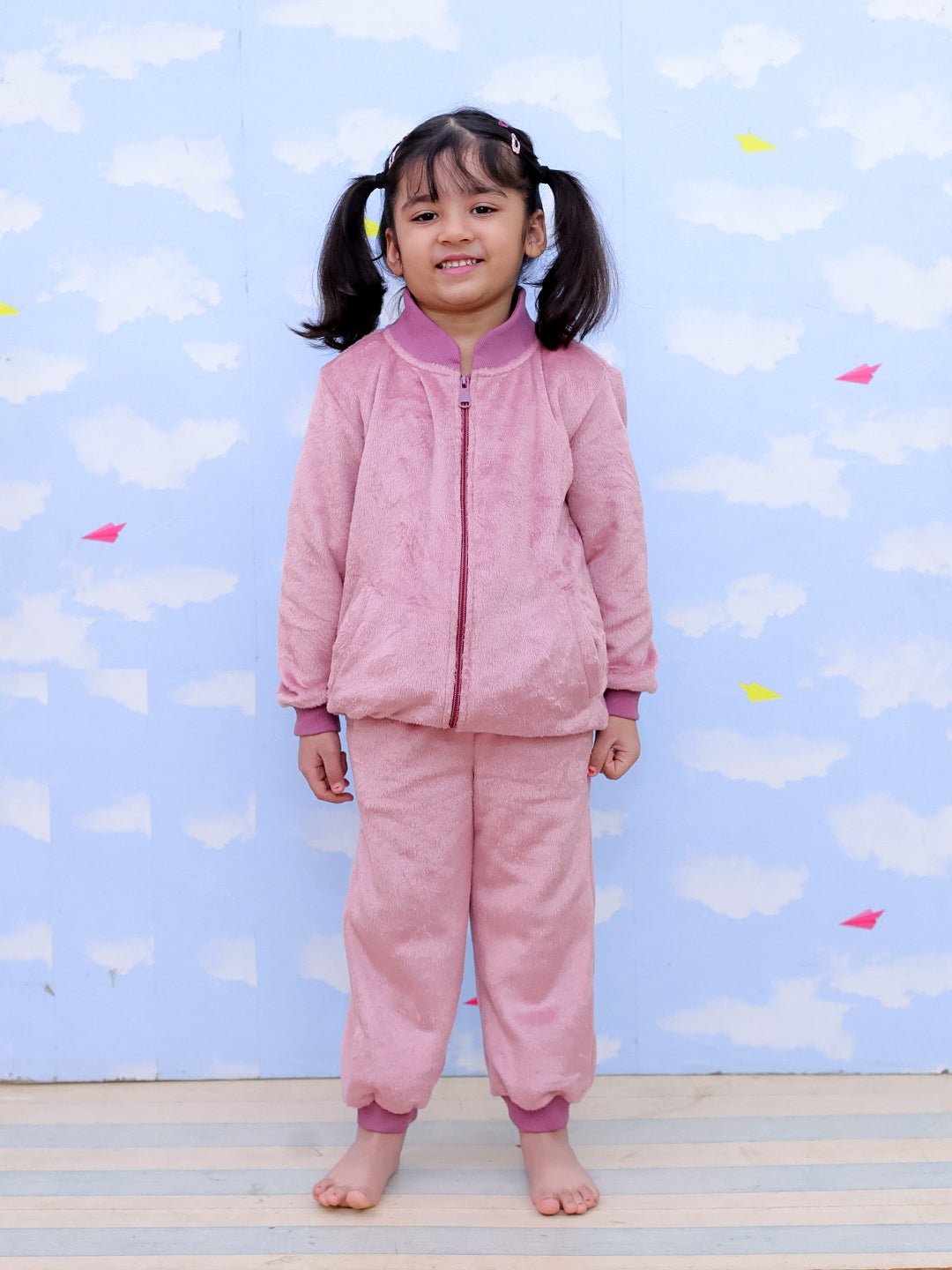 Puffin In Pink Women's And Kid's Fleece Night Suits Twinning Combo