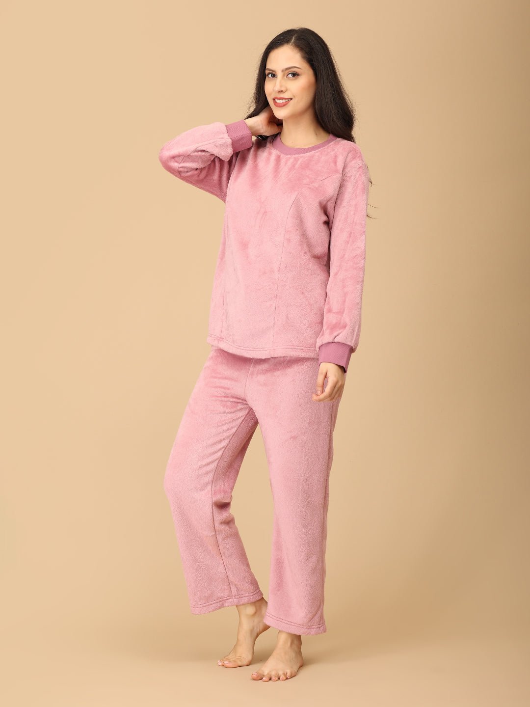 Puffin In Pink Women's And Kid's Fleece Night Suits Twinning Combo