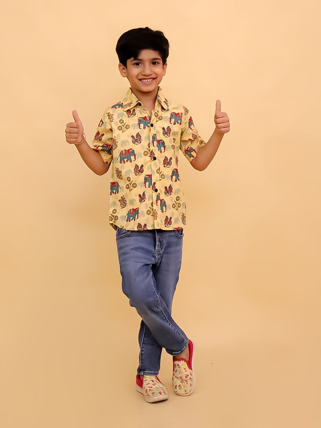 Teal-a-Trunk Elephant Print Men's And Boy's Shirt Twinning Combo