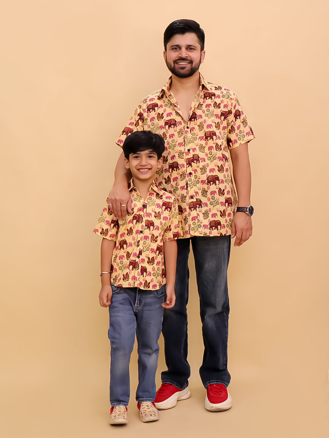Gentle Giant Elephant Print Men's And Boy's Shirt Twinning Combo