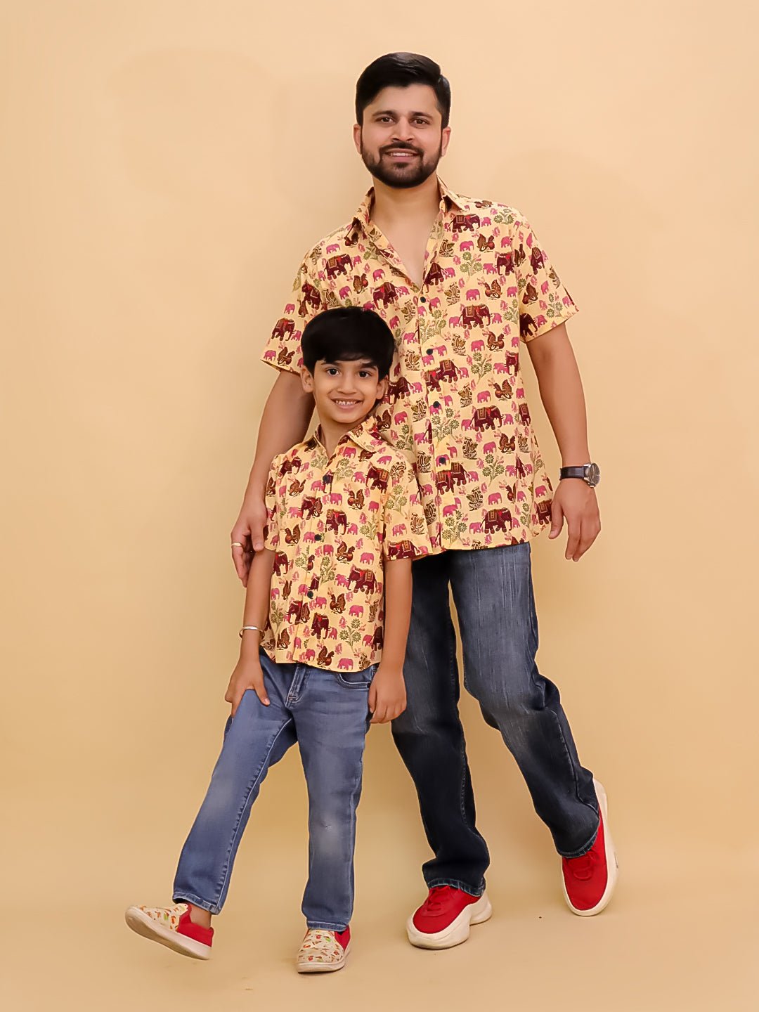 Gentle Giant Elephant Print Men's And Boy's Shirt Twinning Combo