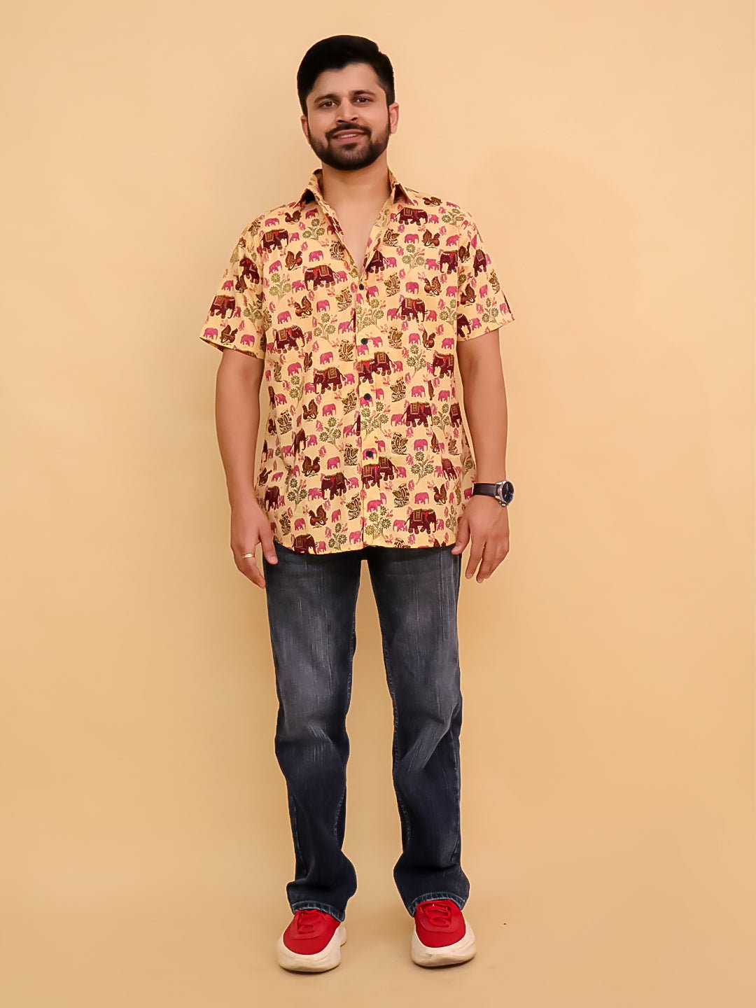 Gentle Giant Elephant Print Men's And Boy's Shirt Twinning Combo