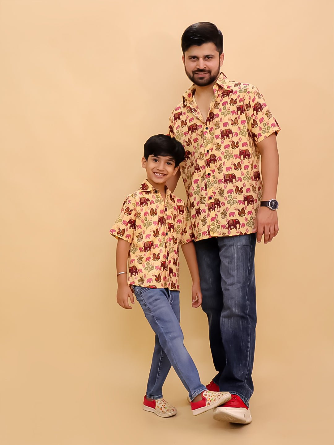 Gentle Giant Elephant Print Men's And Boy's Shirt Twinning Combo